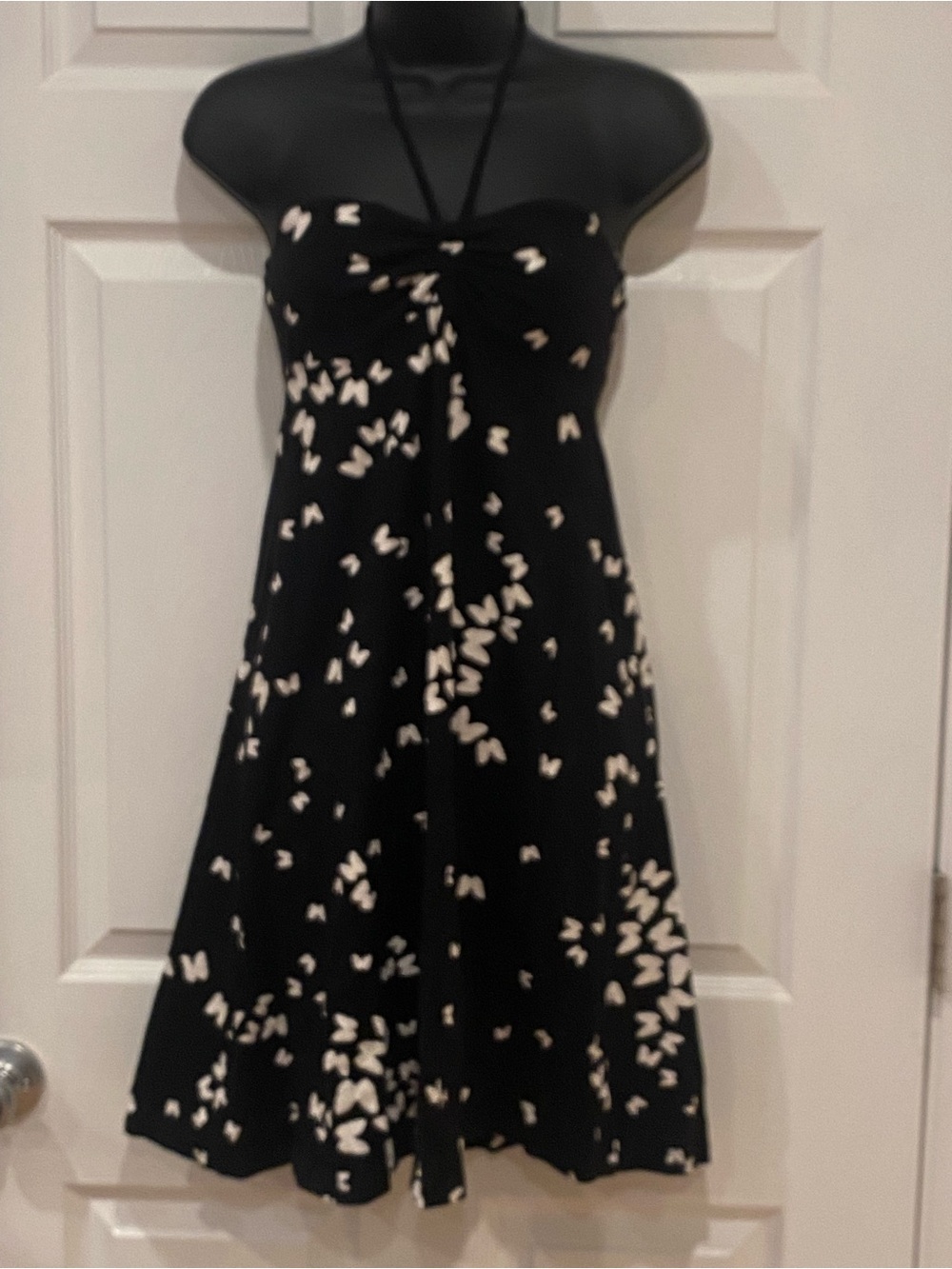 H&M Black Halter Dress with White Butterfly Print. Size 6